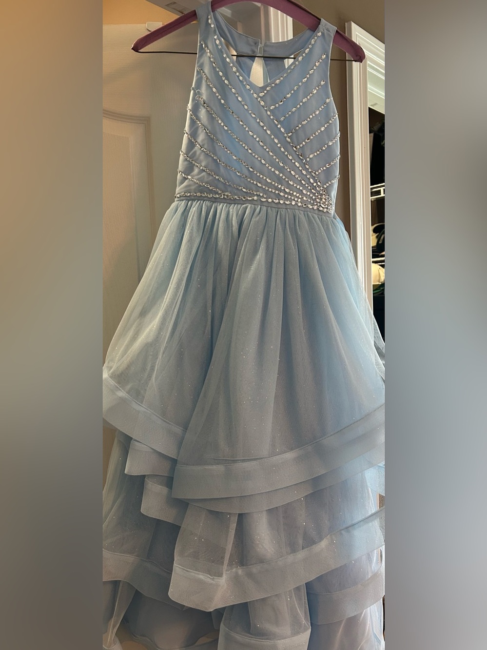 Girls Light Blue Sparkle Tulle Dress